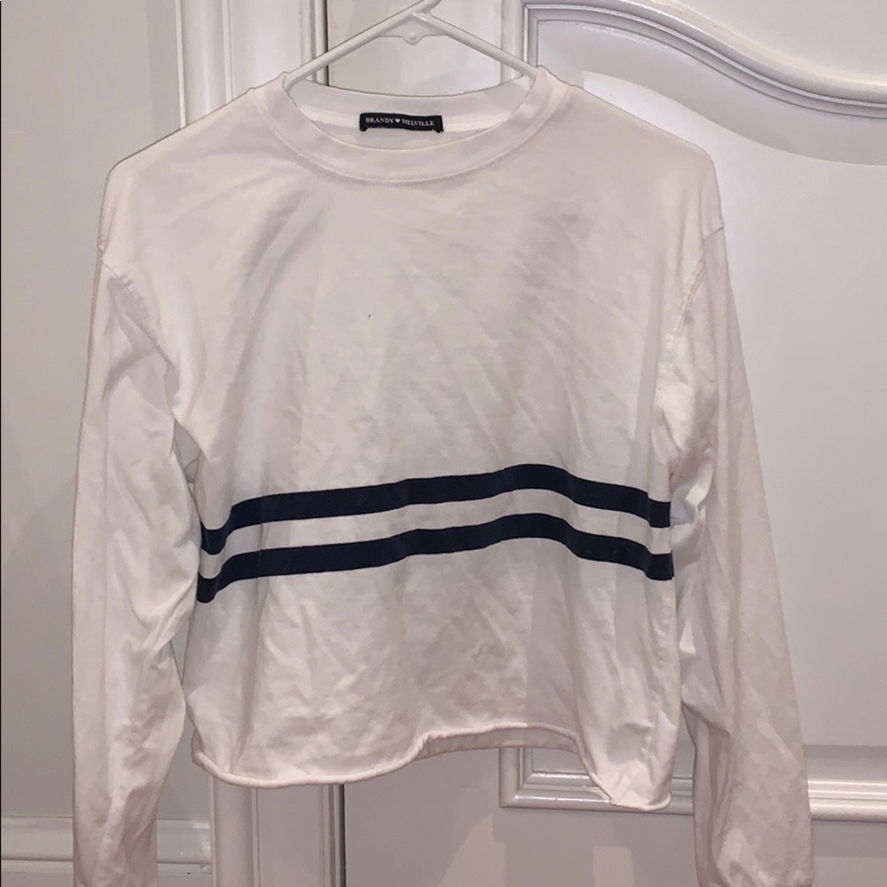 Brandy Melville White Long Sleeve w/ Blue Stripes
